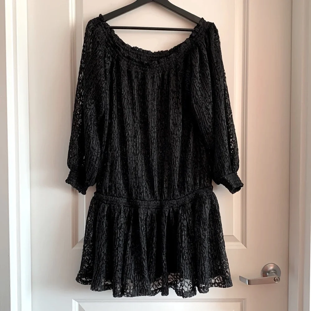 Free People Carina Mini Dress Black Small Oversized Vacation Festival Cover-up